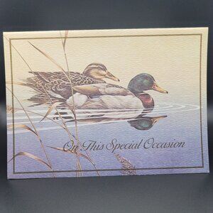 Vintage Mallard Duck Greeting Card Pair on Lake‎ with Info Back Blank Inside